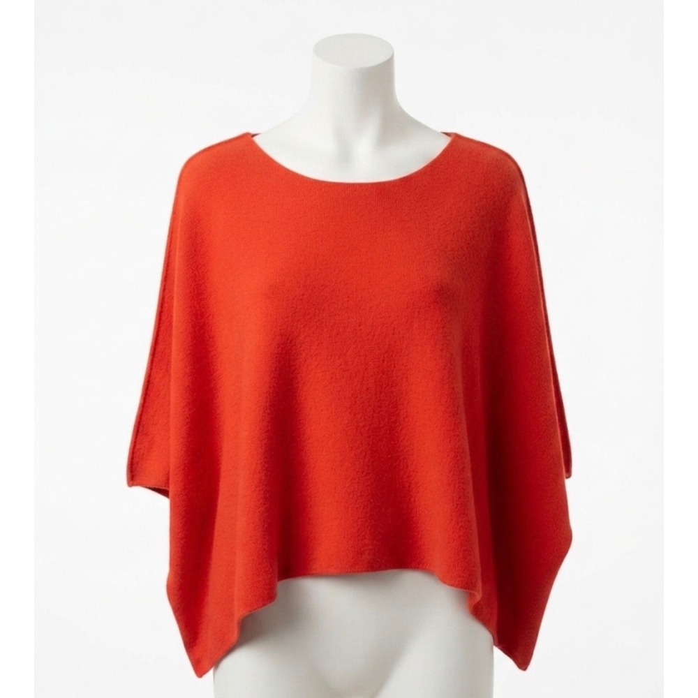 Made in Italy Orange Red Knit Poncho Oversized Dolman Sleeve Top One Size